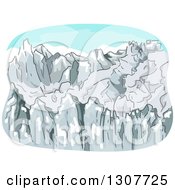 Poster, Art Print Of Sketched Rugged Mountain Range With Snow