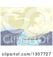 Poster, Art Print Of Sketch Of Waves Crashing Into Rocks On The Shore