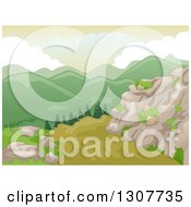 Poster, Art Print Of Backdrop Of Scenic Mountains And Boulders With A Dirt Road