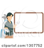 Clipart Of A Friendly White Male Golf Caddy Presenting A Blank Sign Royalty Free Vector Illustration