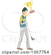 Poster, Art Print Of Happy Brunette White Male Golfer Holding Up A Trophy