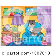 Poster, Art Print Of Brown Cat Sitting On A Chair In A Living Room