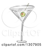 Martini Cocktail With A Green Olive