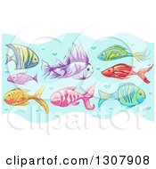 Poster, Art Print Of Sketched Tropical Fish In Water With Bubbles