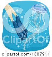 Clipart Of A Sketched Jellyfish And Divers Flippers Royalty Free Vector Illustration