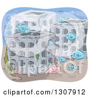 Poster, Art Print Of Sketched Artificial Reef And Fish