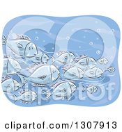 Clipart Of A Sketched School Of Fish Royalty Free Vector Illustration