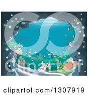 Clipart Of An Underwater Cave With A View Of A Reef And Fish Royalty Free Vector Illustration