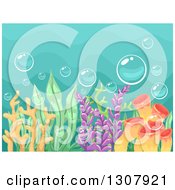Poster, Art Print Of Coral Reef And Aquatic Plants With Bubbles