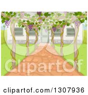 Poster, Art Print Of Trellis With Grapes Over A Patio By A House