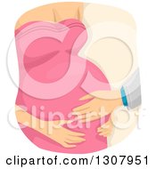 Clipart Of A Doctors Hand Touching A White Pregnant Womans Belly Royalty Free Vector Illustration by BNP Design Studio