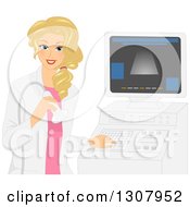 Clipart Of A Happy Blond White Female Ultrasound Technician Royalty Free Vector Illustration by BNP Design Studio