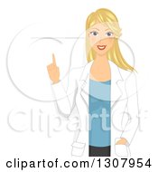 Poster, Art Print Of Happy Blond White Female Doctor Or Veterinarian Giving A Lecture Over A Blank Sign
