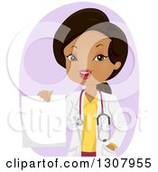 Poster, Art Print Of Happy Black Female Doctor Holding A Blank Prescription Over Purple