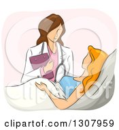 Clipart Of A Sketched Ob Gyn Female Doctor Checking In With A Pregnant Patient Royalty Free Vector Illustration by BNP Design Studio
