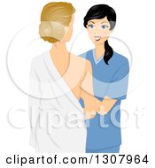 Poster, Art Print Of Black Haired Female Doctor Examining A Patients Breasts