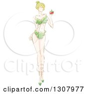 Poster, Art Print Of Sketched Blond White Female Modeling Vegetables