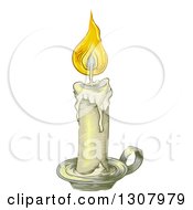 Clipart Of A Sketched Lit Candle On A Holder Royalty Free Vector Illustration by BNP Design Studio