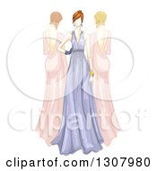 Clipart Of Sketched Female Models In Long Pink And Purple Gowns Royalty Free Vector Illustration