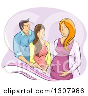 Poster, Art Print Of Sketched White Couple And Surrogate Pregnant Woman