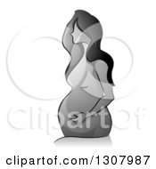 Clipart Of A Grayscale Sketched Nue Pregnant Woman Holding Her Belly With A Reflection Royalty Free Vector Illustration by BNP Design Studio
