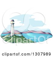 Poster, Art Print Of Sketched Lighthouse Over A Bay