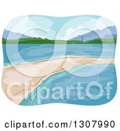 Clipart Of A Sketched Sand Bar In The Ocean Royalty Free Vector Illustration