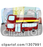 Poster, Art Print Of Red Double Decker Bus Driving Down A Street With Billboards