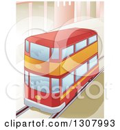 Poster, Art Print Of Red Double Decker Bus Driving In A City