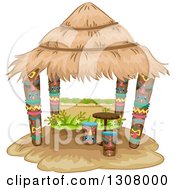 Tiki Hut With Stools And A Table