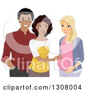 Clipart Of A Happy Black Couple Congratulating A White Pregnant Friend Royalty Free Vector Illustration