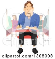 Poster, Art Print Of Brunette Middle Aged College Student Man Writing At A Desk