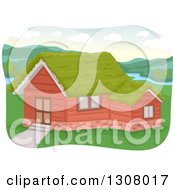 Clipart Of A House With A Grassy Green Sod Roof On A River Royalty Free Vector Illustration