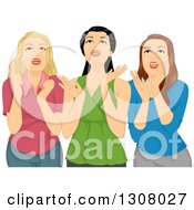 Poster, Art Print Of Three Excited Teenage Girls Gawking Upwards