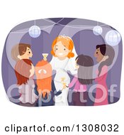 Red Haired White Female Bride Surrounded By Guests At Her Wedding Reception