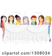 Poster, Art Print Of Diverse Group Of Teenage Girls Holding A Blank Banner