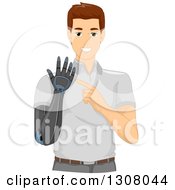 Poster, Art Print Of Happy Brunette White Man Showing Off His Prosthetic Arm