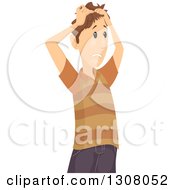 Confused Brunette White Man Pulling His Hair