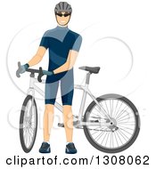 White Male Cyclist Standing By His Bicycle