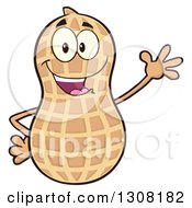 Clipart Of A Happy Peanut Mascot Character Waving Royalty Free Vector Illustration by Hit Toon