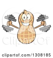 Poster, Art Print Of Happy Peanut Mascot Character Working Out With Dumbbells
