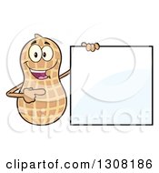 Poster, Art Print Of Happy Peanut Mascot Character Holding And Pointing To A Blank Sign