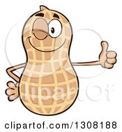 Clipart Of A Happy Peanut Mascot Character Winking And Giving A Thumb Up Royalty Free Vector Illustration by Hit Toon