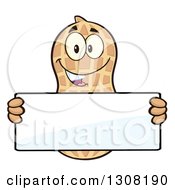 Poster, Art Print Of Happy Peanut Mascot Character Holding A Blank Sign