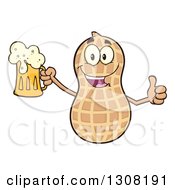 Clipart Of A Happy Peanut Mascot Character Giving A Thumb Up And Holding A Beer Royalty Free Vector Illustration by Hit Toon