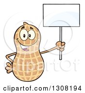Clipart Of A Happy Peanut Mascot Character Holding Up A Blank Sign Royalty Free Vector Illustration by Hit Toon