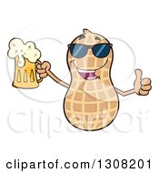 Poster, Art Print Of Happy Peanut Mascot Character Wearing Sunglasses Giving A Thumb Up And Holding A Beer