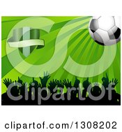 Poster, Art Print Of 3d Soccer Ball Over Green Rays A Shield And Crowd Of Silhouetted Sports Fans
