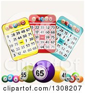 Poster, Art Print Of 3d Colorful Bingo Balls And Cards On Tan