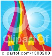Poster, Art Print Of Rainbow With Popsicles Over A Blue Sunny Sky